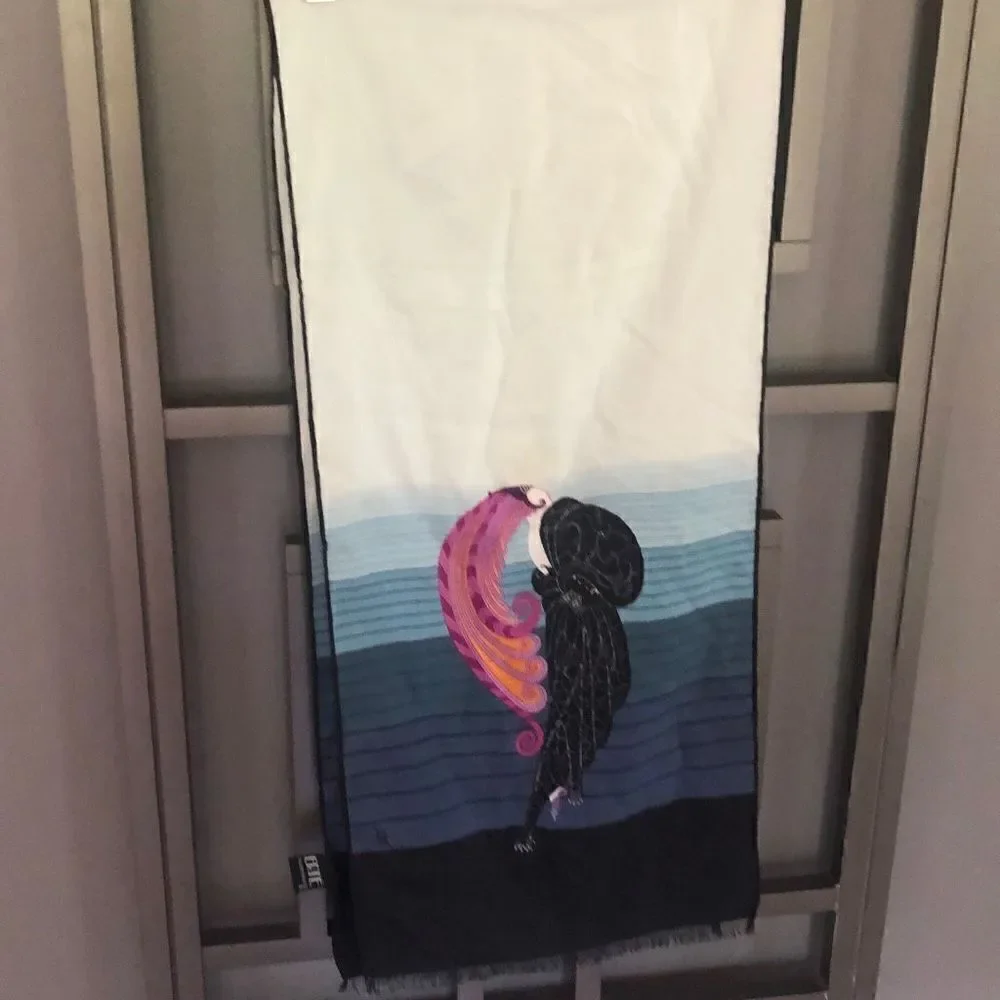 Vintage Erte Silk scarf, beauty and the beast ombré blue￼